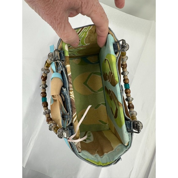 Bootie Bag Blue Jean Handbag Purse Beaded Handles Flip Flop Interior Pockets - Picture 3 of 8